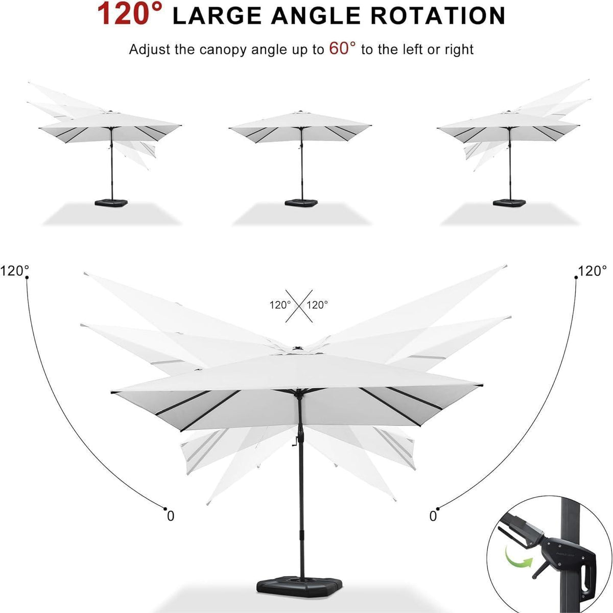 PURPLE LEAF – Parasol de terrasse déporté 10ft avec éclairage LED, rotation 360° et inclinaison