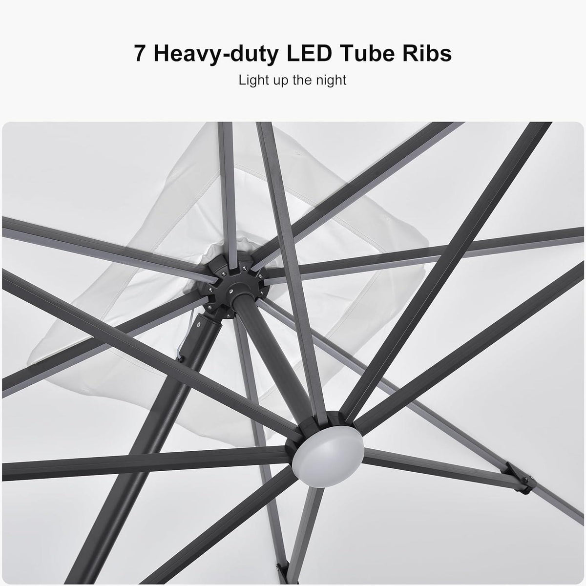 PURPLE LEAF – Parasol de terrasse déporté 10ft avec éclairage LED, rotation 360° et inclinaison