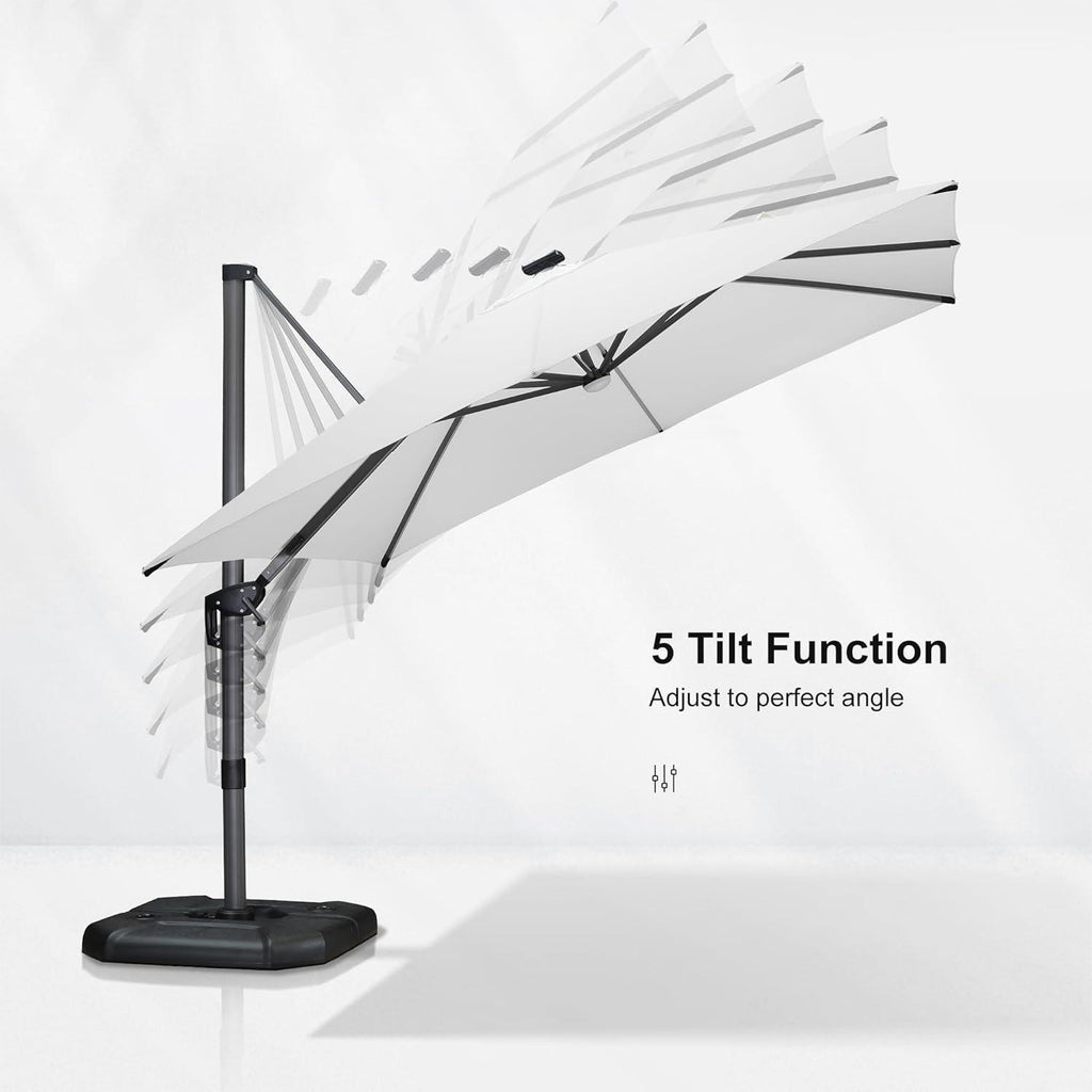 PURPLE LEAF – Parasol de terrasse déporté 10ft avec éclairage LED, rotation 360° et inclinaison