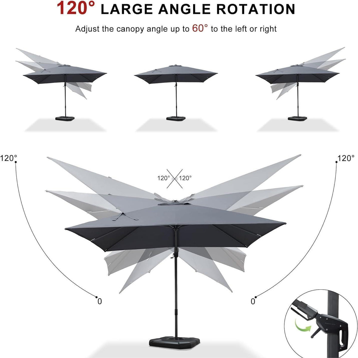 PURPLE LEAF – Parasol de terrasse déporté 10ft avec éclairage LED, rotation 360° et inclinaison