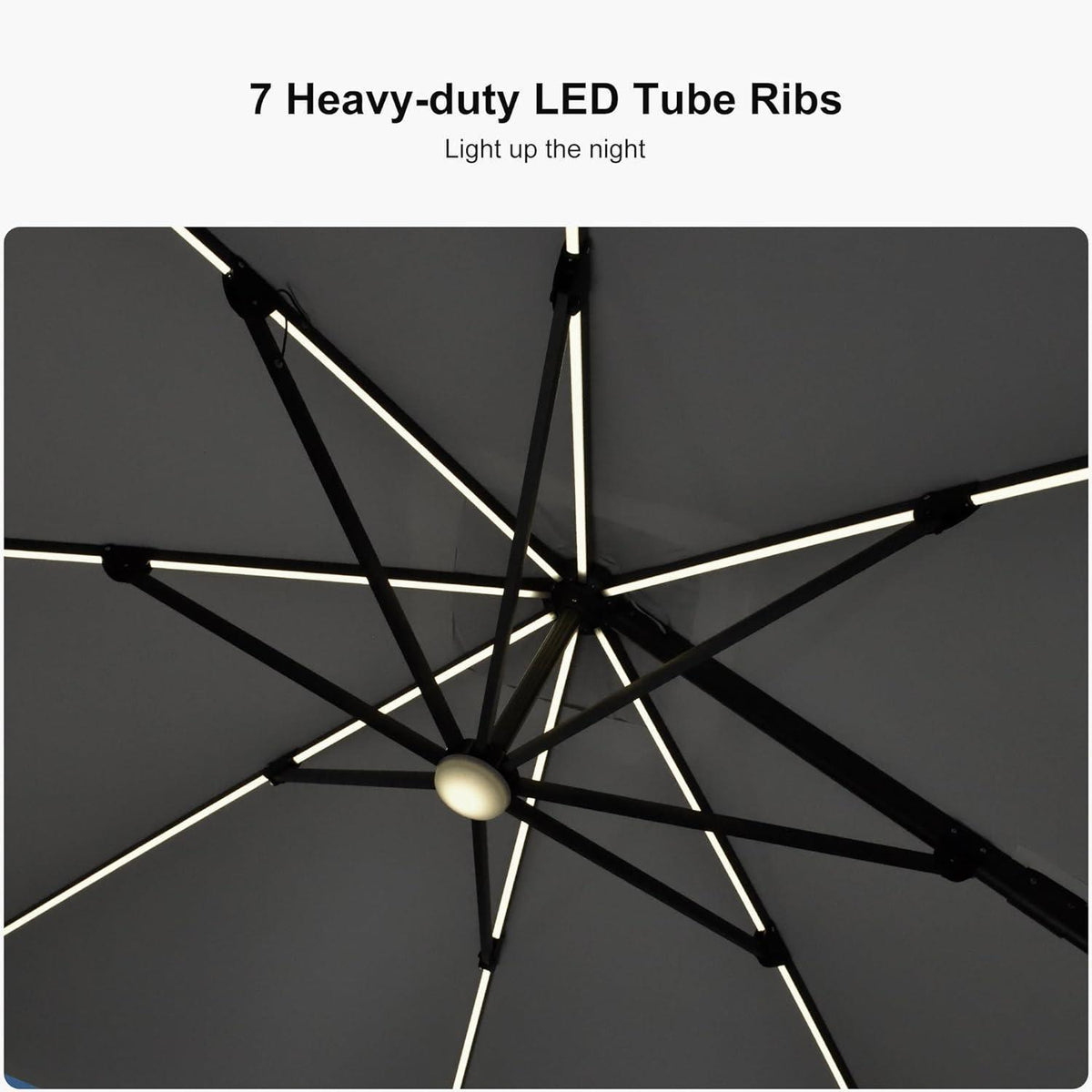 PURPLE LEAF – Parasol de terrasse déporté 10ft avec éclairage LED, rotation 360° et inclinaison