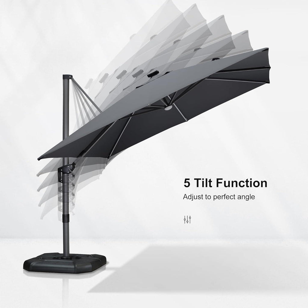 PURPLE LEAF – Parasol de terrasse déporté 10ft avec éclairage LED, rotation 360° et inclinaison