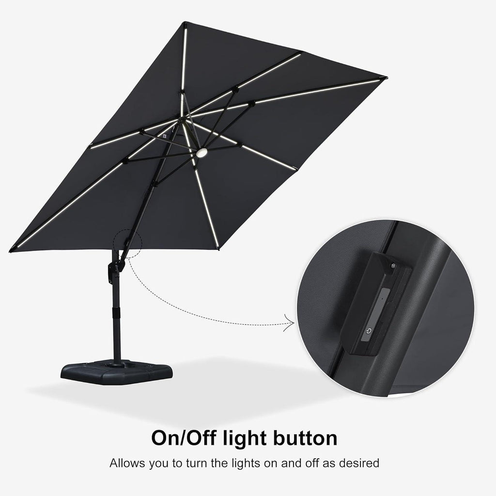 PURPLE LEAF – Parasol de terrasse déporté 10ft avec éclairage LED, rotation 360° et inclinaison