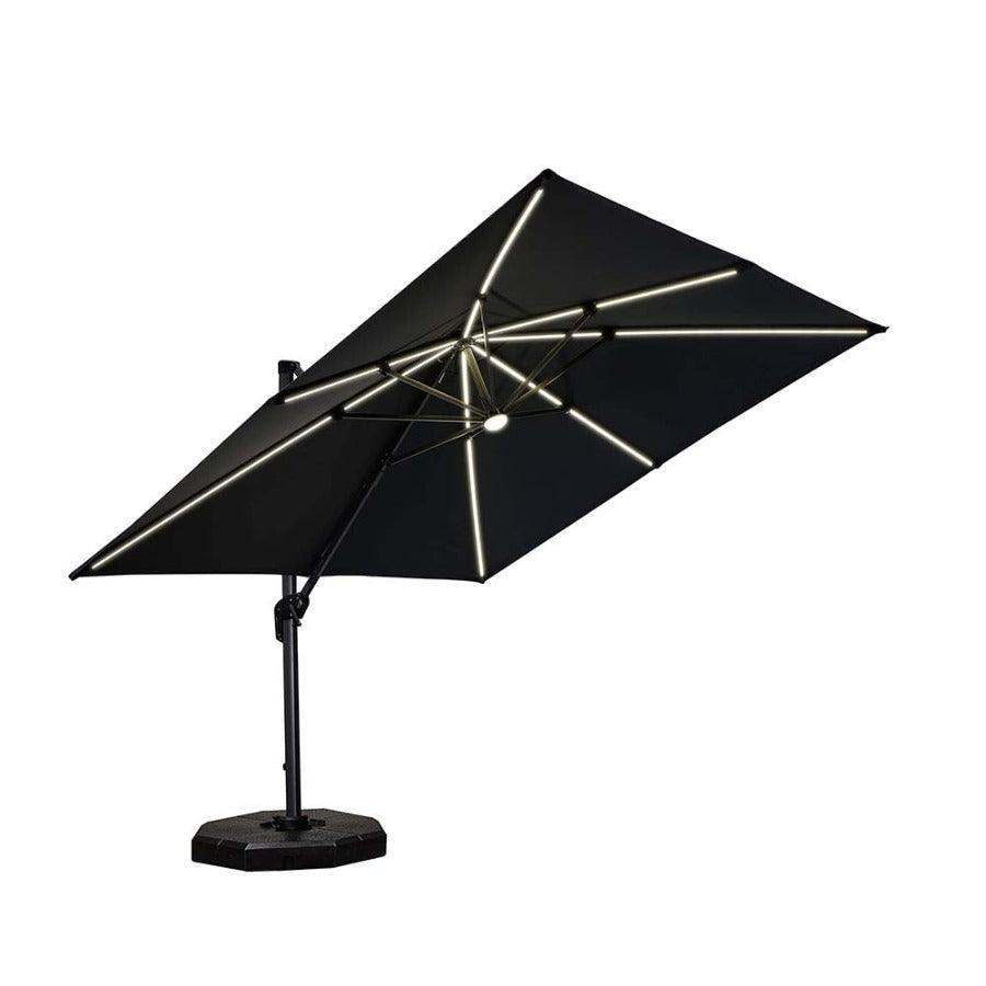 PURPLE LEAF – Parasol de terrasse déporté 10ft avec éclairage LED, rotation 360° et inclinaison