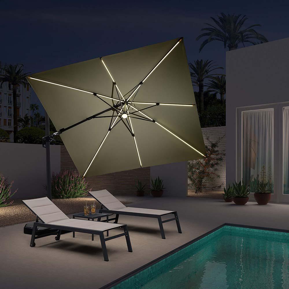 PURPLE LEAF – Parasol de terrasse déporté 10ft avec éclairage LED, rotation 360° et inclinaison