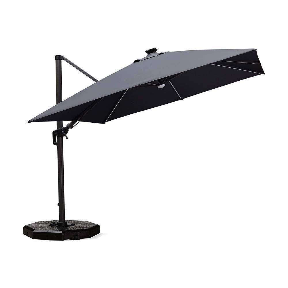 PURPLE LEAF – Parasol de terrasse déporté 10ft avec éclairage LED, rotation 360° et inclinaison