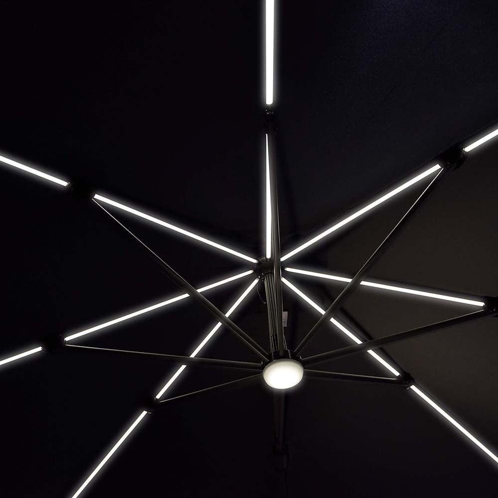 PURPLE LEAF – Parasol de terrasse déporté 10ft avec éclairage LED, rotation 360° et inclinaison