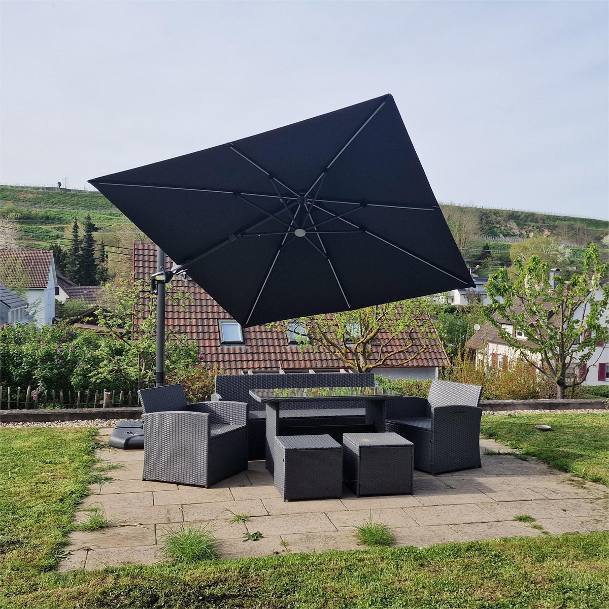 PURPLE LEAF – Parasol de terrasse déporté 10ft avec éclairage LED, rotation 360° et inclinaison
