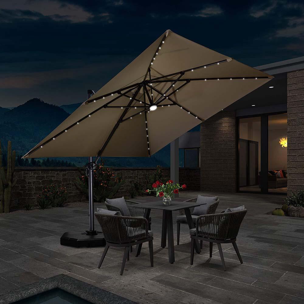 PURPLE LEAF – Parasol de terrasse déporté 10ft avec éclairage LED, rotation 360° et inclinaison
