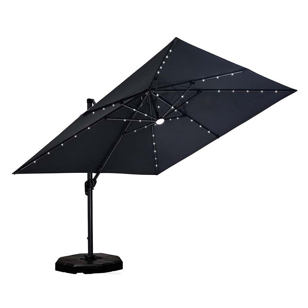 PURPLE LEAF – Parasol de terrasse déporté 10ft avec éclairage LED, rotation 360° et inclinaison
