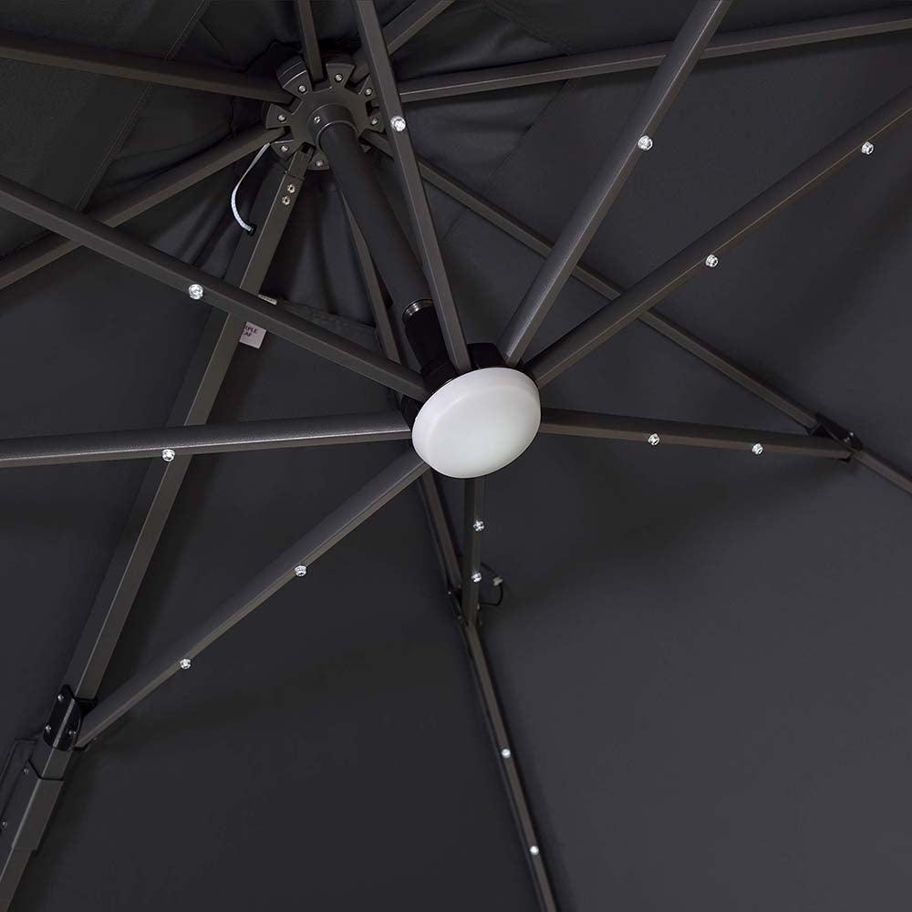 PURPLE LEAF – Parasol de terrasse déporté 10ft avec éclairage LED, rotation 360° et inclinaison