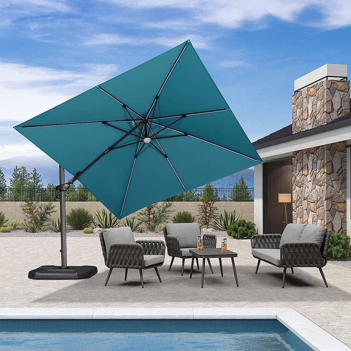 PURPLE LEAF – Parasol de terrasse déporté 10ft avec éclairage LED, rotation 360° et inclinaison