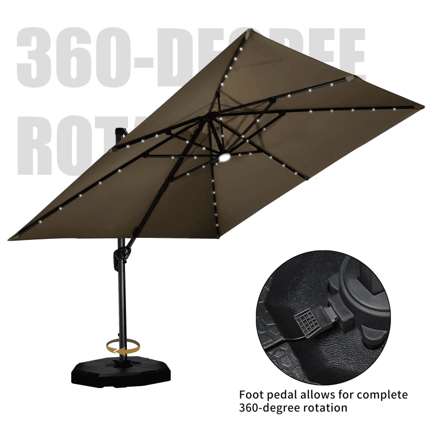 PURPLE LEAF – Parasol de terrasse déporté 10ft avec éclairage LED, rotation 360° et inclinaison