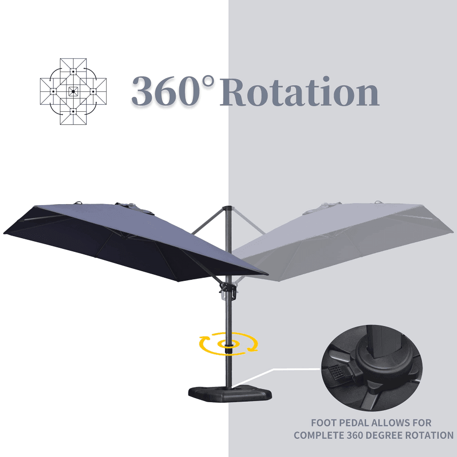 PURPLE LEAF – Parasol de terrasse déporté 10ft avec éclairage LED, rotation 360° et inclinaison