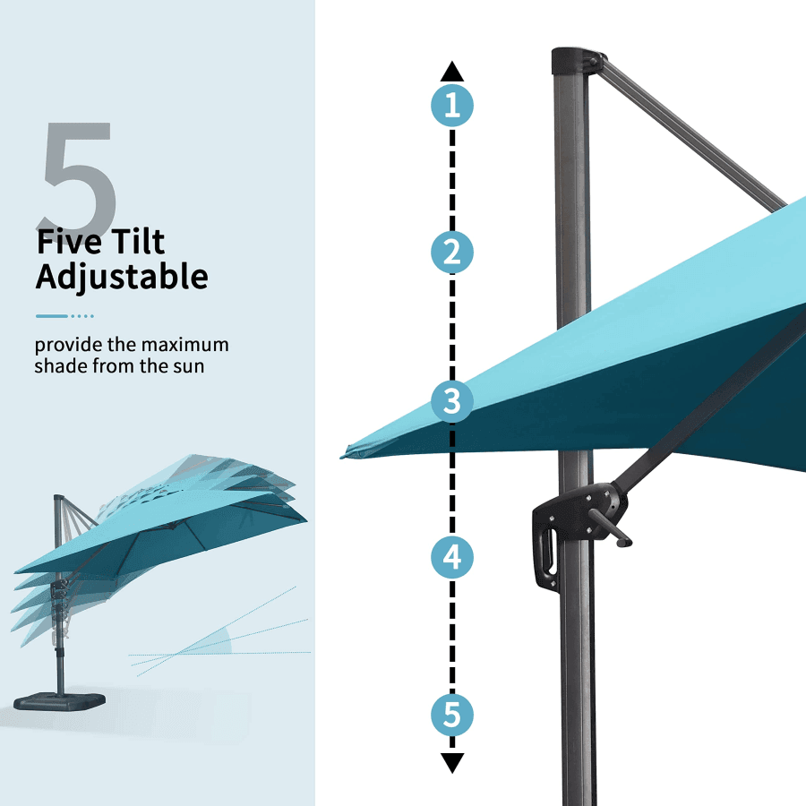 PURPLE LEAF – Parasol de terrasse déporté 10ft avec éclairage LED, rotation 360° et inclinaison