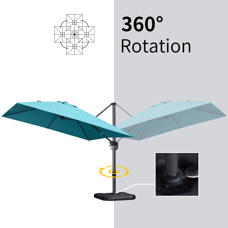 PURPLE LEAF – Parasol de terrasse déporté 10ft avec éclairage LED, rotation 360° et inclinaison