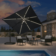 PURPLE LEAF – Parasol de terrasse déporté 10ft avec éclairage LED, rotation 360° et inclinaison