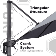 PURPLE LEAF – Parasol de terrasse déporté 10ft avec éclairage LED, rotation 360° et inclinaison