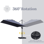 PURPLE LEAF – Parasol de terrasse déporté 10ft avec éclairage LED, rotation 360° et inclinaison