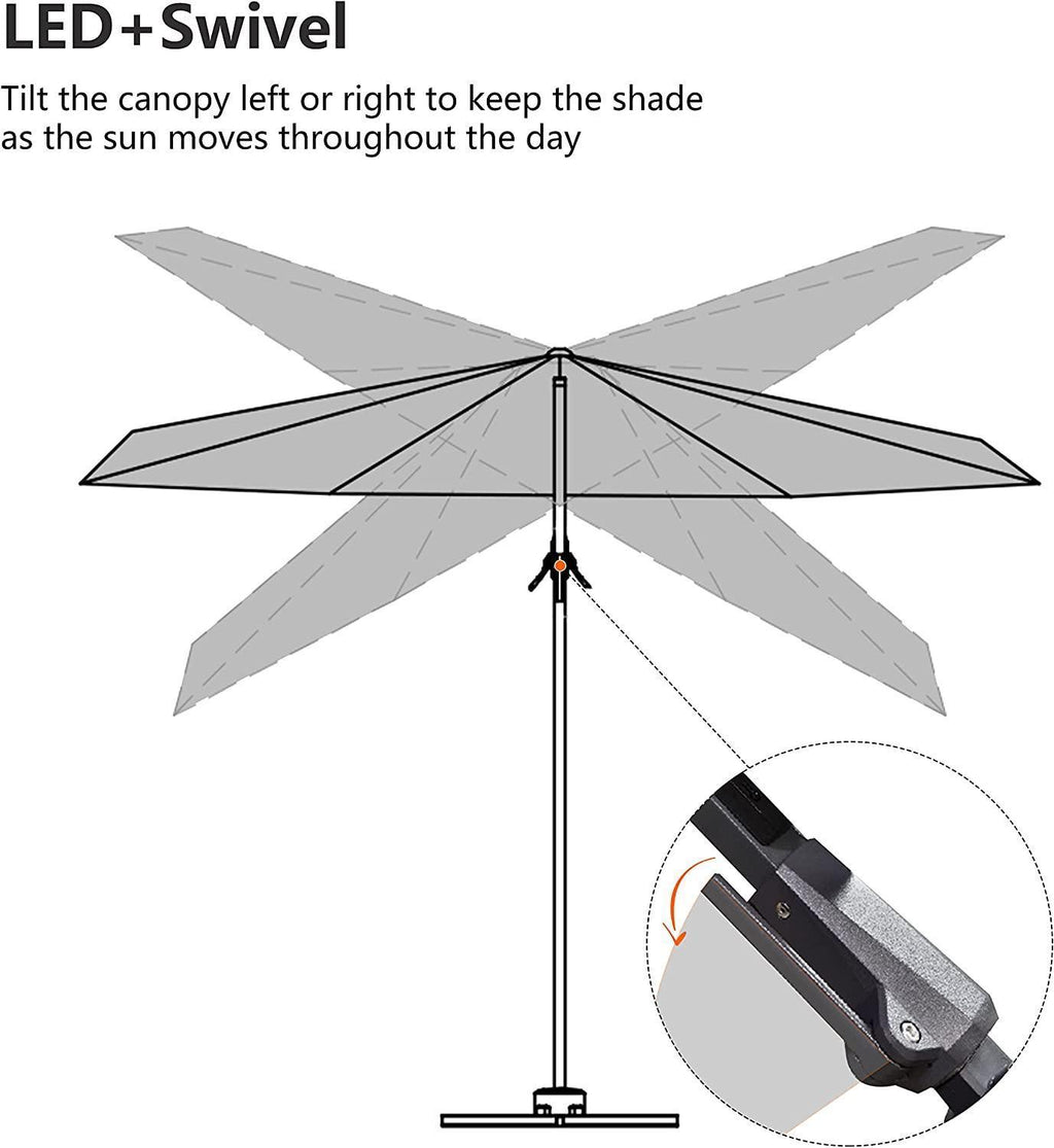 PURPLE LEAF – Parasol de terrasse déporté 10ft avec éclairage LED, rotation 360° et inclinaison