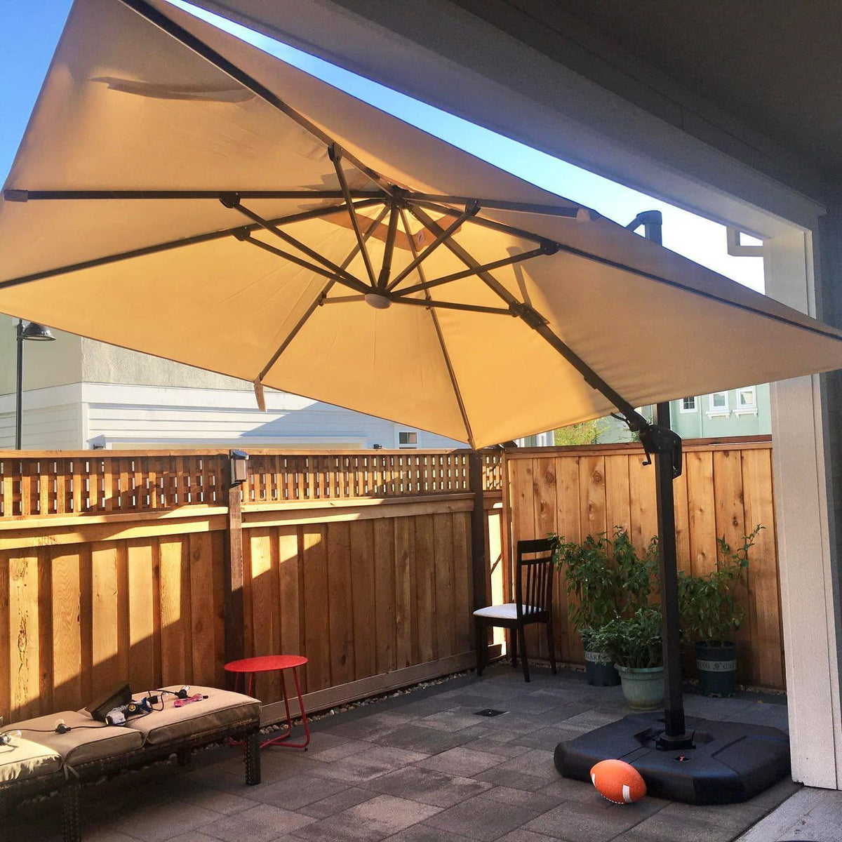 PURPLE LEAF – Parasol de terrasse déporté 10ft avec éclairage LED, rotation 360° et inclinaison