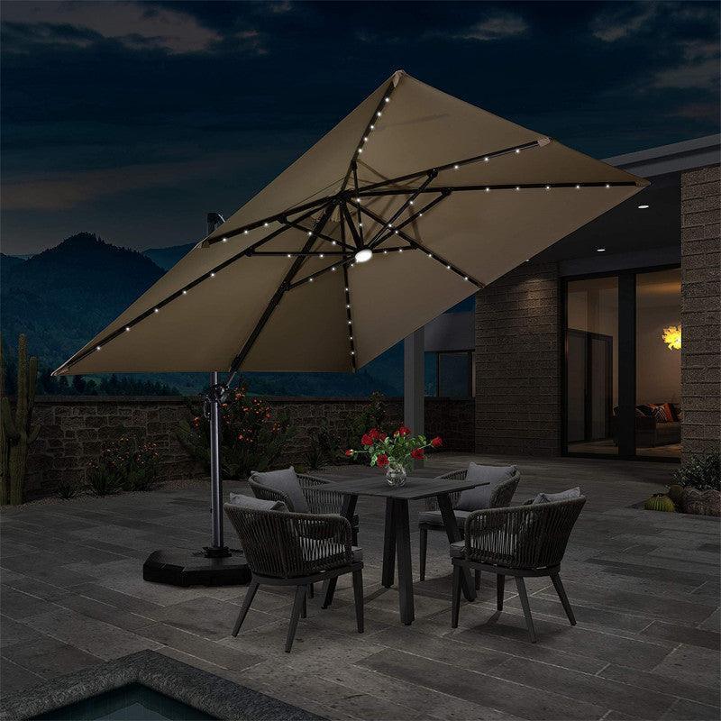 PURPLE LEAF – Parasol de terrasse déporté 10ft avec éclairage LED, rotation 360° et inclinaison