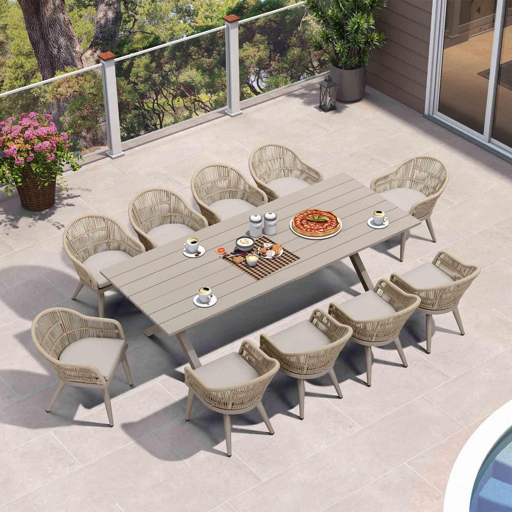 PURPLE LEAF 7/9/11 Pieces Outdoor Dining Set Aluminium Dining Table and Woven Rattan Chairs Dining Furniture Set with Cushions for Deck Patio Champagne
