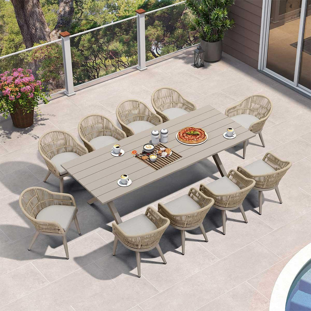 PURPLE LEAF 7/9/11 Pieces Outdoor Dining Set Aluminium Dining Table and Woven Rattan Chairs Dining Furniture Set with Cushions for Deck Patio Champagne