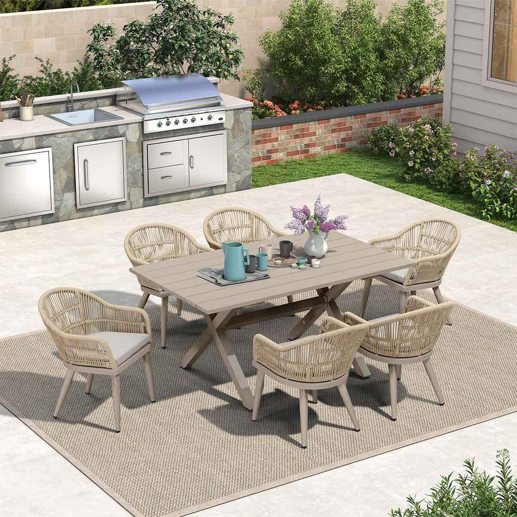 PURPLE LEAF 7/9/11 Pieces Outdoor Dining Set Aluminium Dining Table and Woven Rattan Chairs Dining Furniture Set with Cushions for Deck Patio Champagne