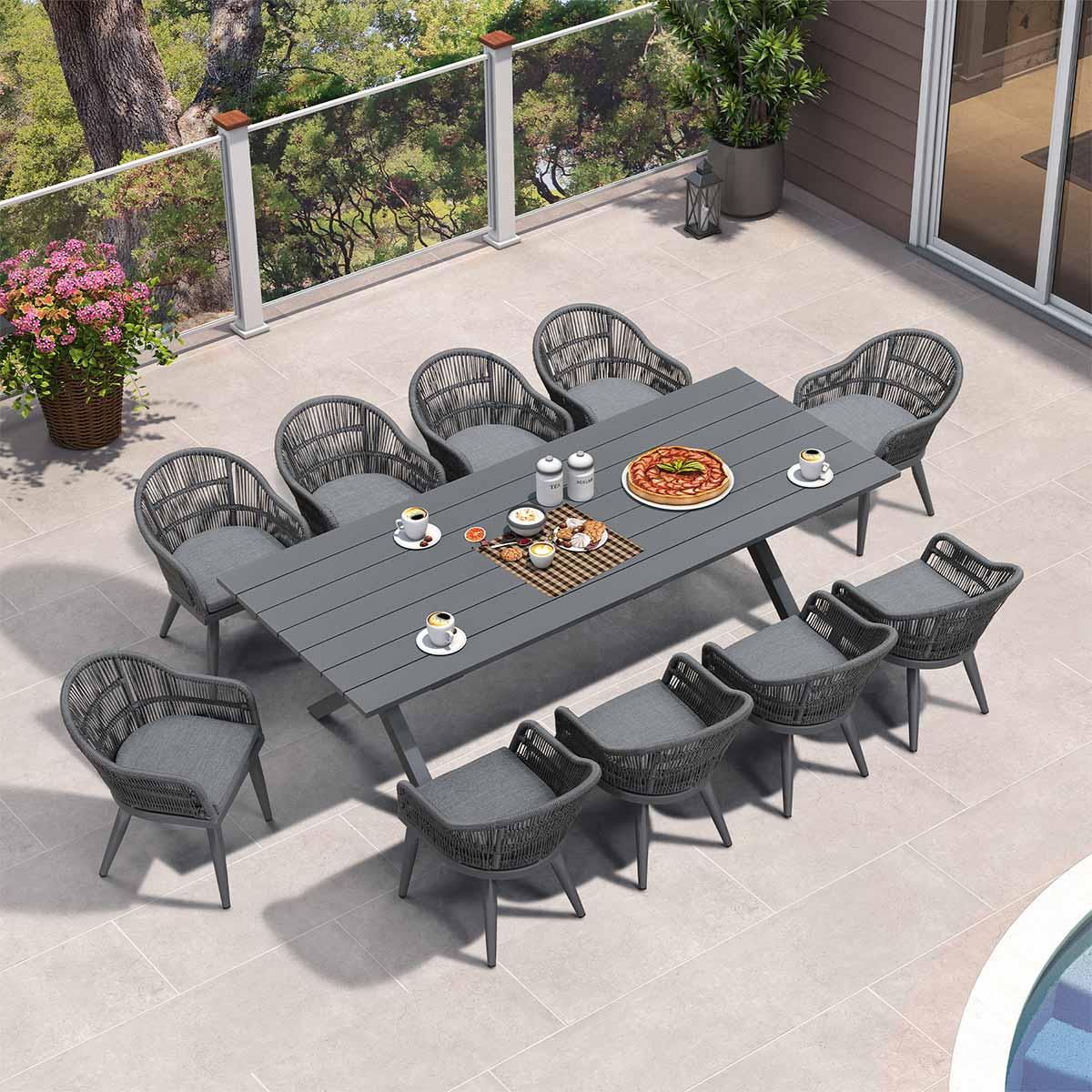 PURPLE LEAF 7/9/11 Pieces Patio Dining Set with Weather-Resistant Dining Table and Chairs Wicker Patio Table Set with Comfortable Cushion for Deck, Garden, Kitchen, Grey