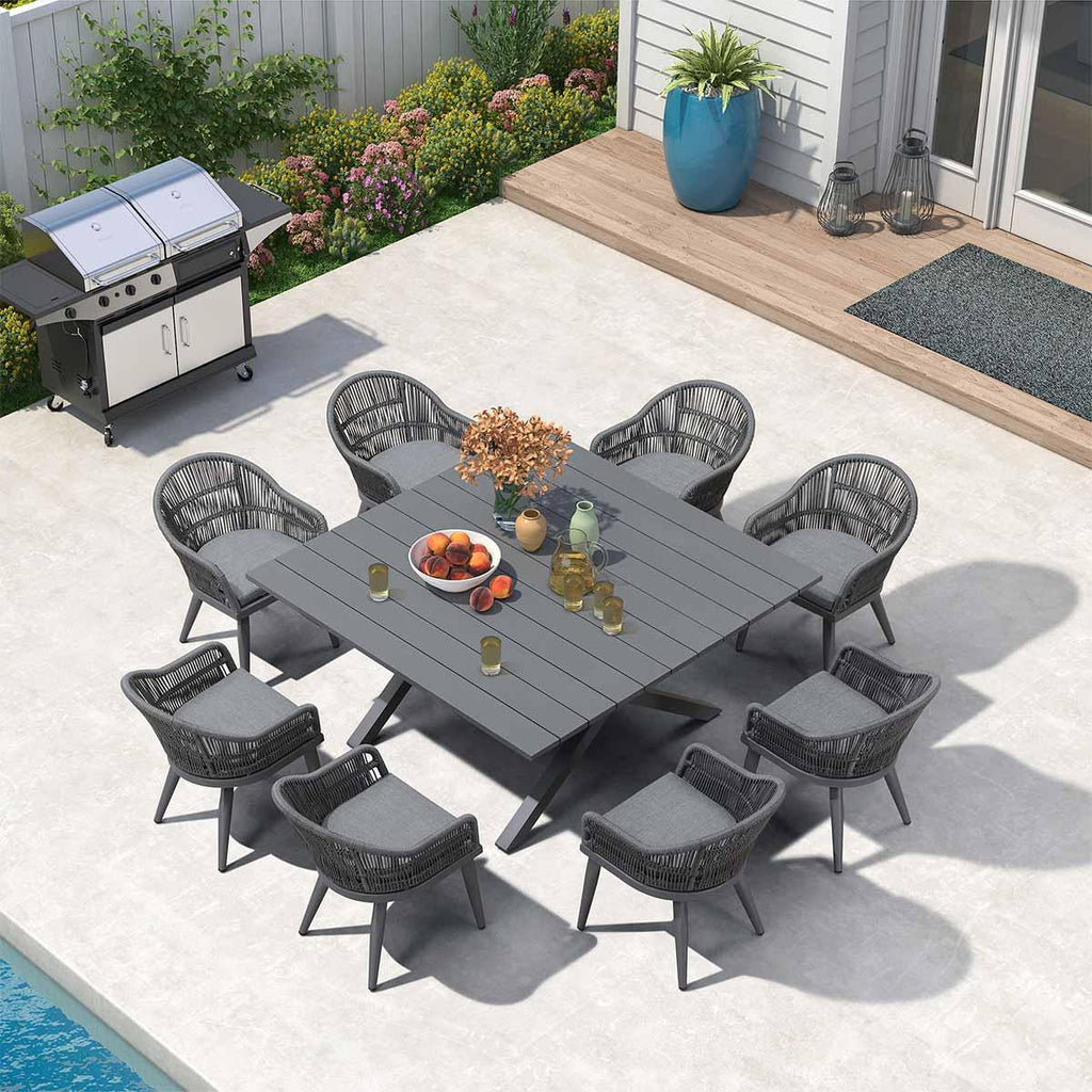 PURPLE LEAF 7/9/11 Pieces Patio Dining Set with Weather-Resistant Dining Table and Chairs Wicker Patio Table Set with Comfortable Cushion for Deck, Garden, Kitchen, Grey