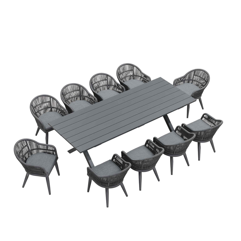 PURPLE LEAF 7/9/11 Pieces Patio Dining Set with Weather-Resistant Dining Table and Chairs Wicker Patio Table Set with Comfortable Cushion for Deck, Garden, Kitchen, Grey