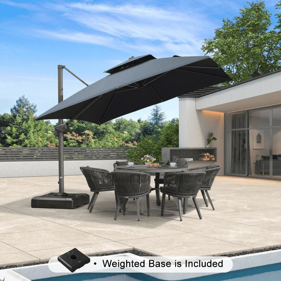 PURPLE LEAF UV50+ Fade Resistant Cantilever Umbrella, Patio Umbrellas with Base