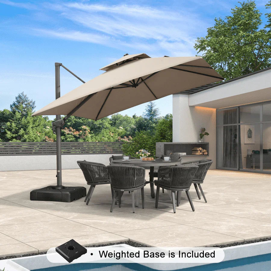 PURPLE LEAF UV50+ Fade Resistant Cantilever Umbrella, Patio Umbrellas with Base