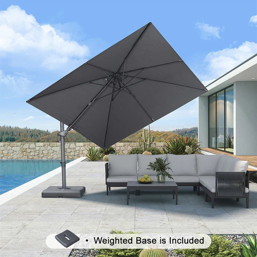 PURPLE LEAF UV Resistant Patio Umbrella with Base, Left-Right Tilt & 360° Swivel