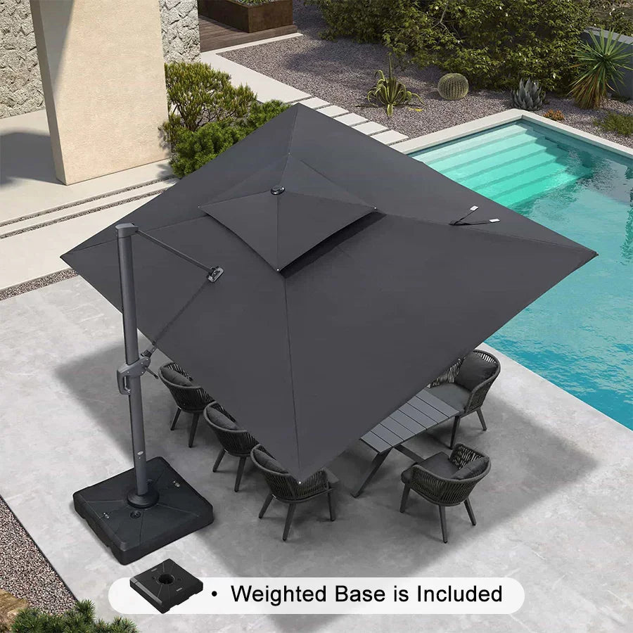 PURPLE LEAF UV50+ Fade Resistant Cantilever Umbrella, Patio Umbrellas with Base