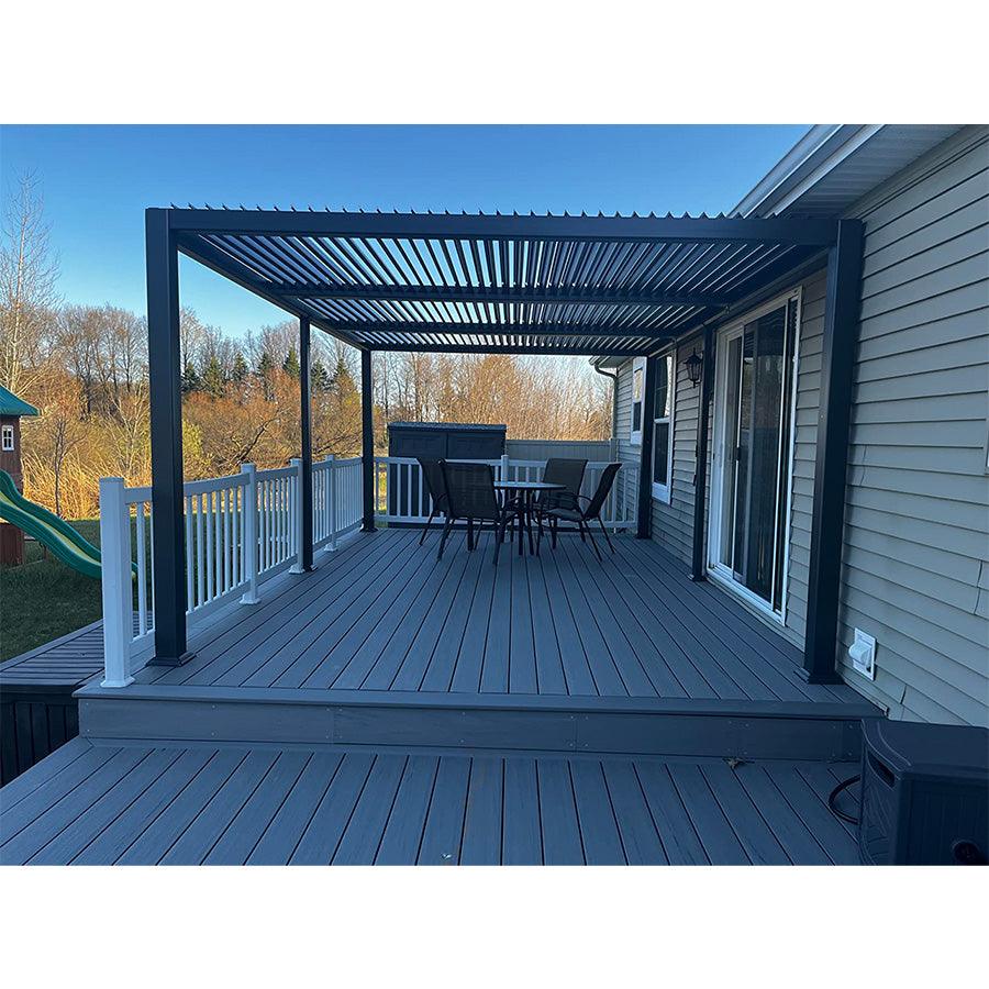 PURPLE LEAF Caesar Solar Louvered Pergola with LED Strip Lights and Control Panel Aluminum Outdoor Pergola with Adjustable Roof for Patio Deck Garden Yard Gray