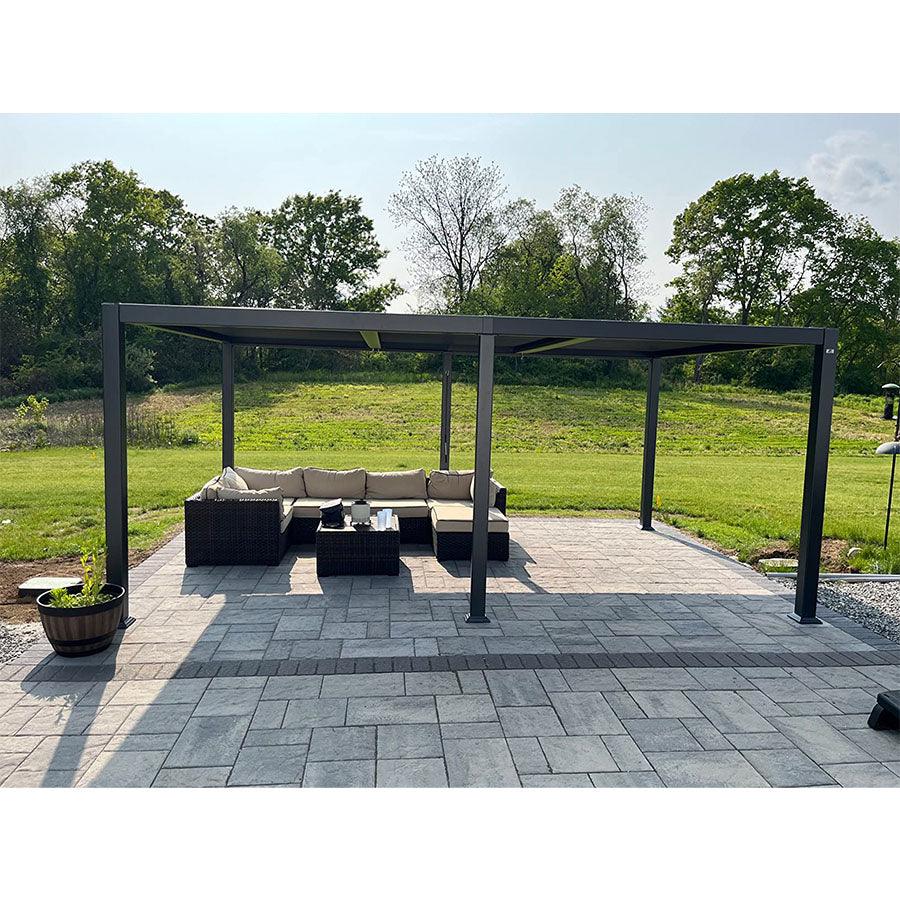 PURPLE LEAF Caesar Solar Louvered Pergola with LED Strip Lights and Control Panel Aluminum Outdoor Pergola with Adjustable Roof for Patio Deck Garden Yard Gray