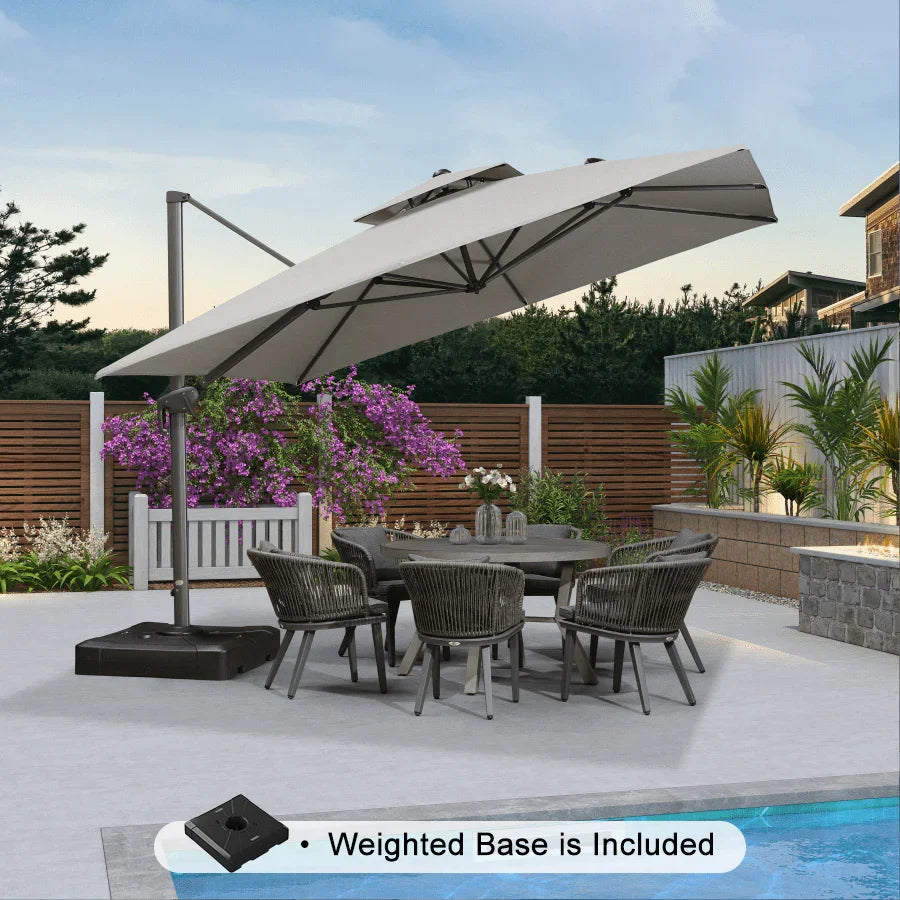 PURPLE LEAF UV50+ Fade Resistant Cantilever Umbrella, Patio Umbrellas with Base