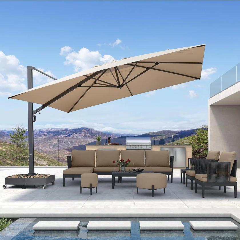 PURPLE LEAF Heavy Duty Cantilever Patio Umbrella Extra Large Outdoor Umbrella for Yard, Garden, Pool