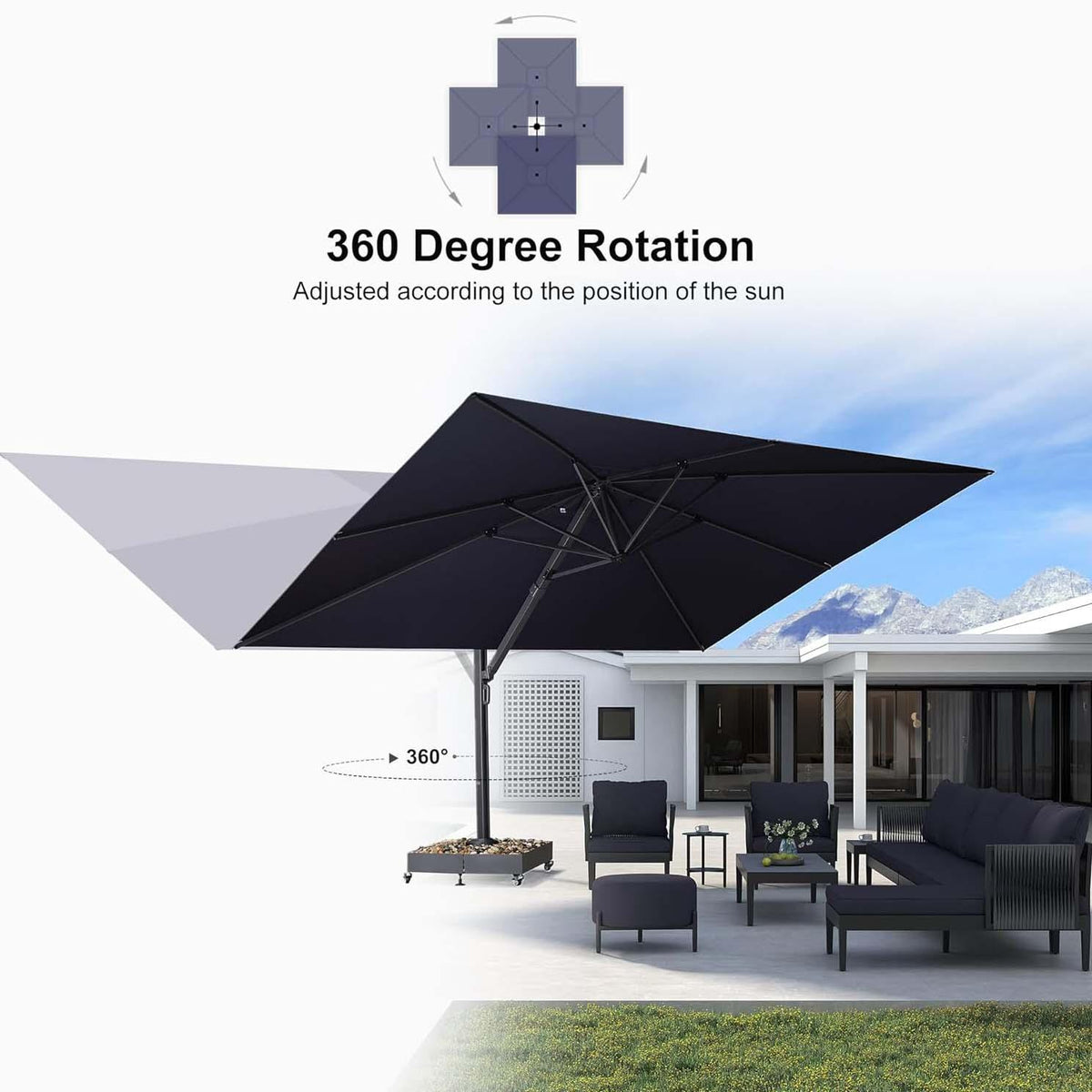 PURPLE LEAF Heavy Duty Cantilever Patio Umbrella Extra Large Outdoor Umbrella for Yard, Garden, Pool