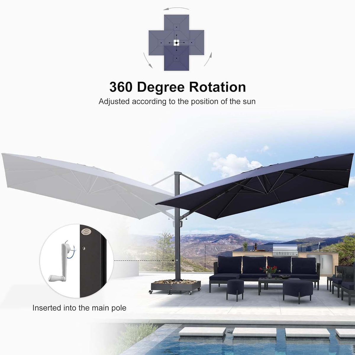 PURPLE LEAF Heavy Duty Cantilever Patio Umbrella Extra Large Outdoor Umbrella for Yard, Garden, Pool
