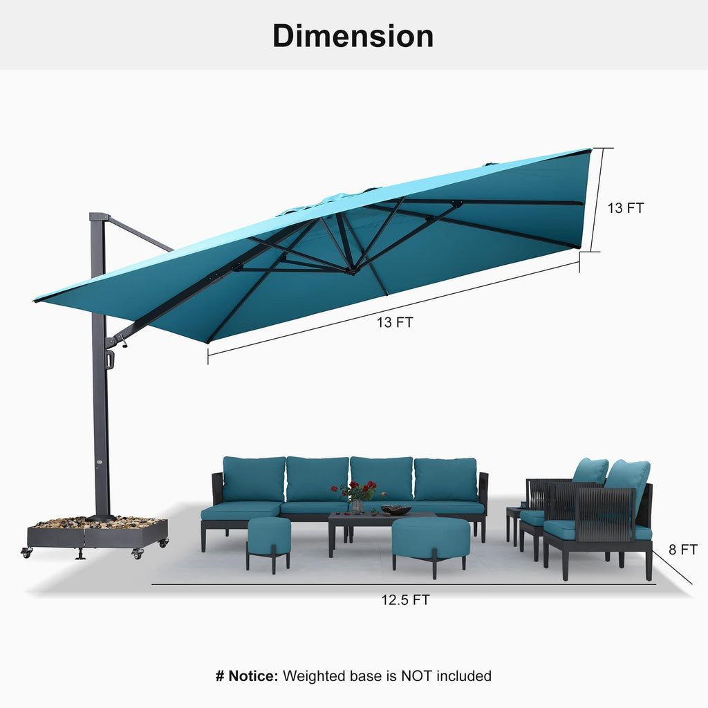 PURPLE LEAF Heavy Duty Cantilever Patio Umbrella Extra Large Outdoor Umbrella for Yard, Garden, Pool