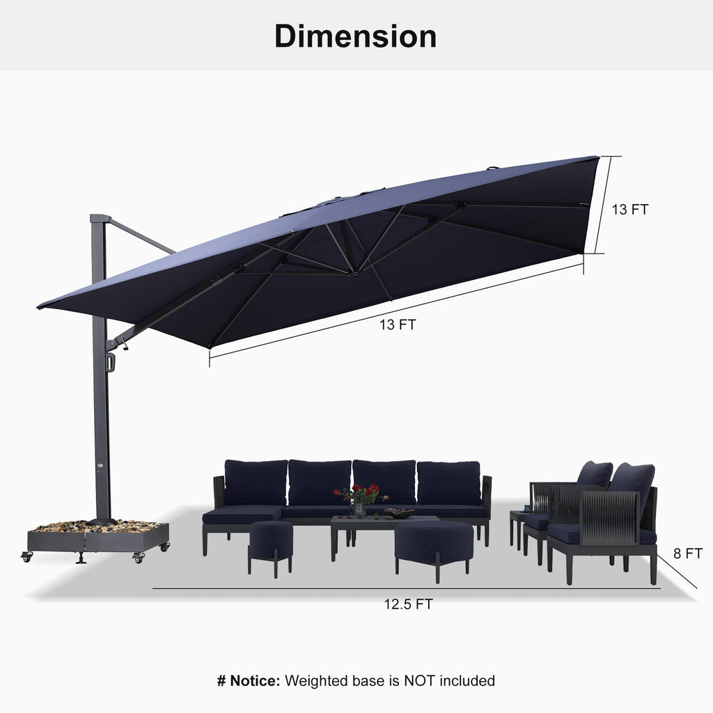 PURPLE LEAF Heavy Duty Cantilever Patio Umbrella Extra Large Outdoor Umbrella for Yard, Garden, Pool
