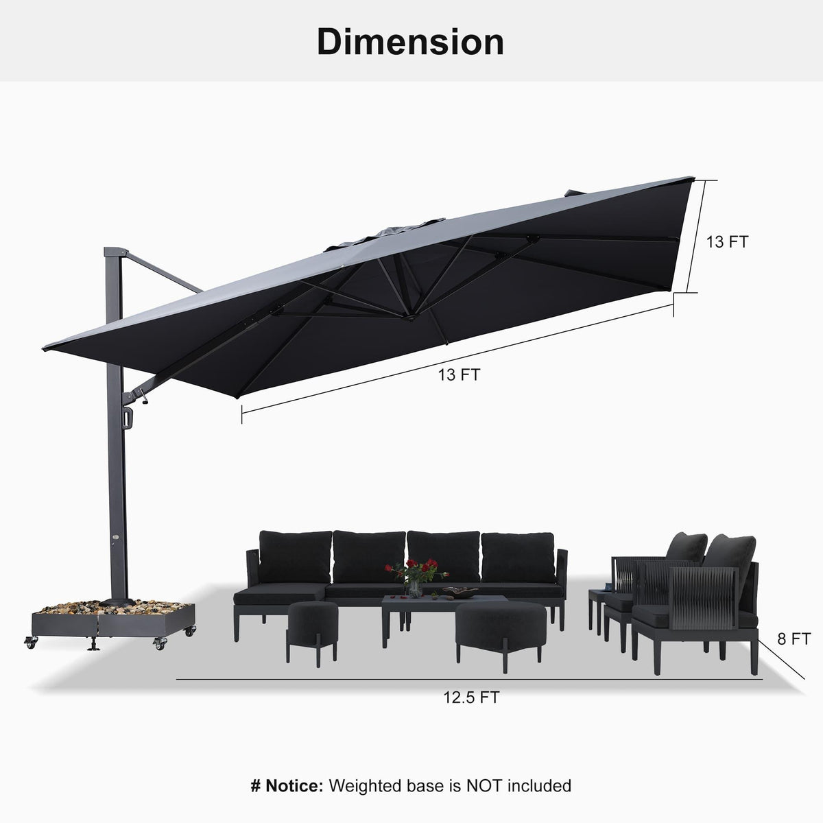 PURPLE LEAF Heavy Duty Cantilever Patio Umbrella Extra Large Outdoor Umbrella for Yard, Garden, Pool