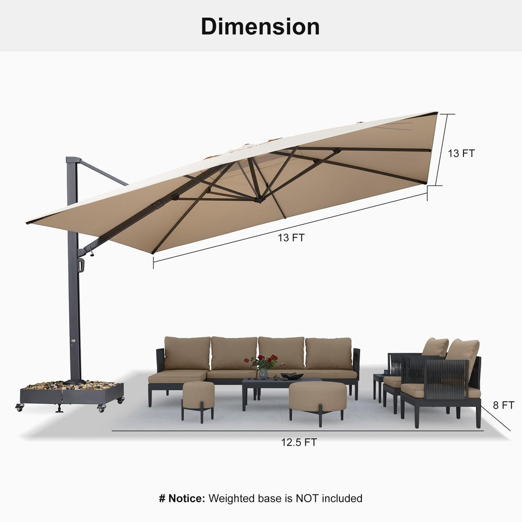 PURPLE LEAF Heavy Duty Cantilever Patio Umbrella Extra Large Outdoor Umbrella for Yard, Garden, Pool