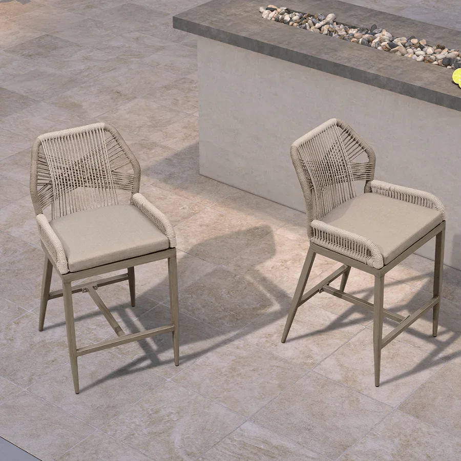 PURPLE LEAF Bar Stools Set of 4 Outdoor Aluminum Barstools with Back Modern Wicker Rattan Boho Garden Pool Patio Bar Chairs