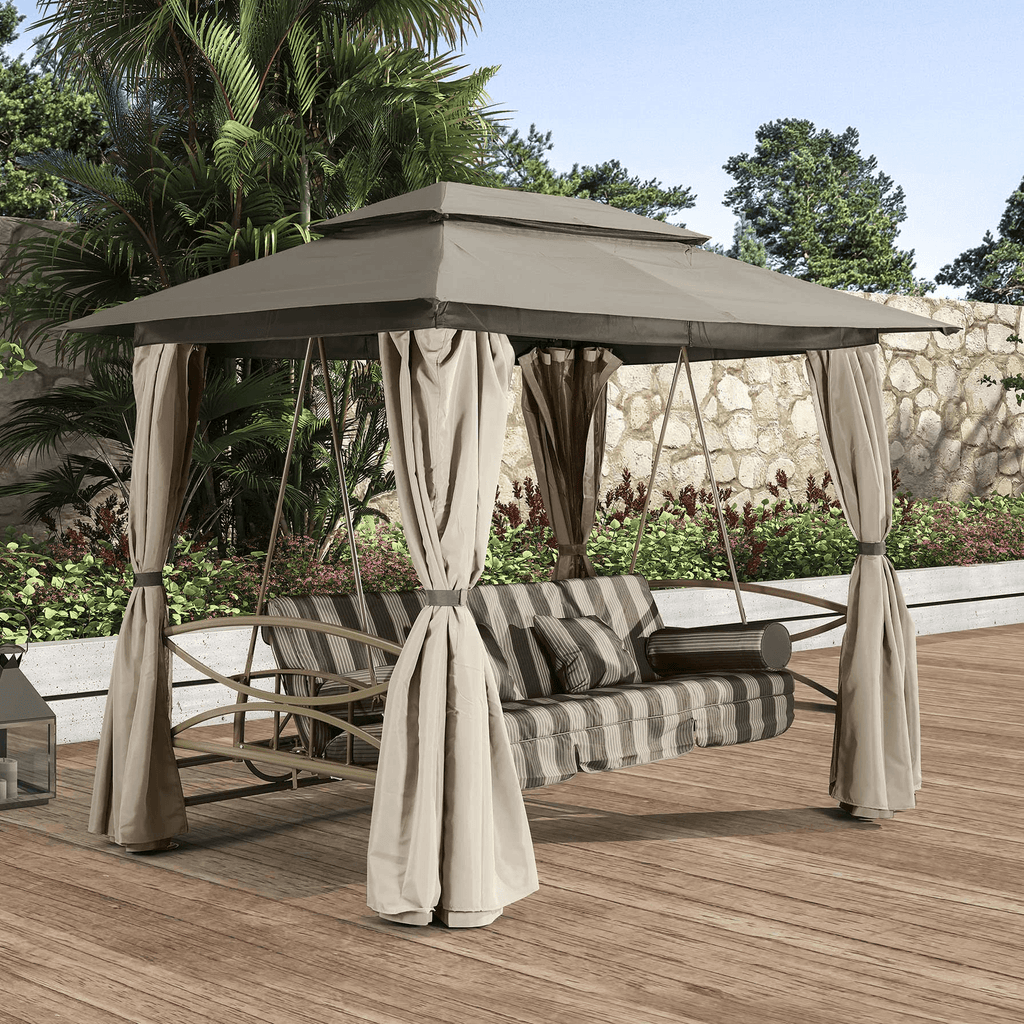 PURPLE LEAF 3 Person Outdoor Patio Porch Swing Gazebo with Netting & Gazebo Curtains with Canopy Swings for Adults