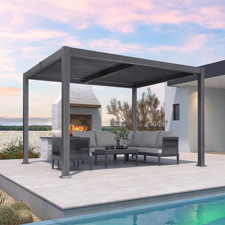 PURPLE LEAF Caesar Outdoor Louvered Pergola Patio Sun Shade Shelter with Adjustable Hardtop Patio Pergola Grey
