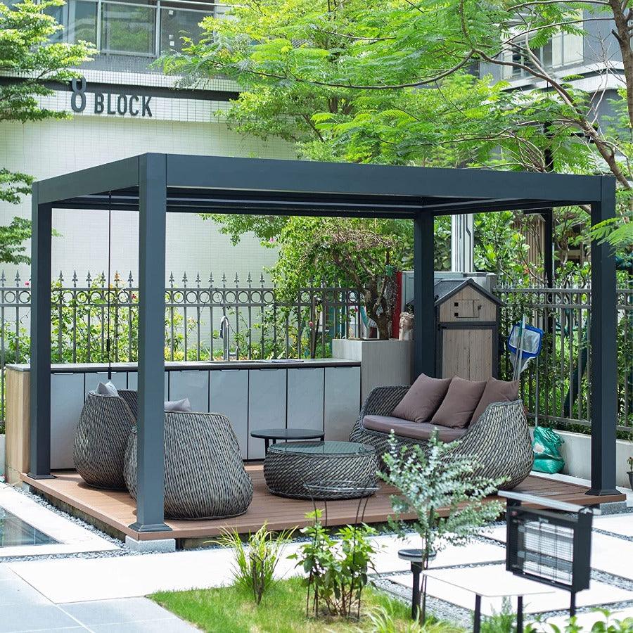PURPLE LEAF Caesar Outdoor Louvered Pergola Patio Sun Shade Shelter with Adjustable Hardtop Patio Pergola Grey